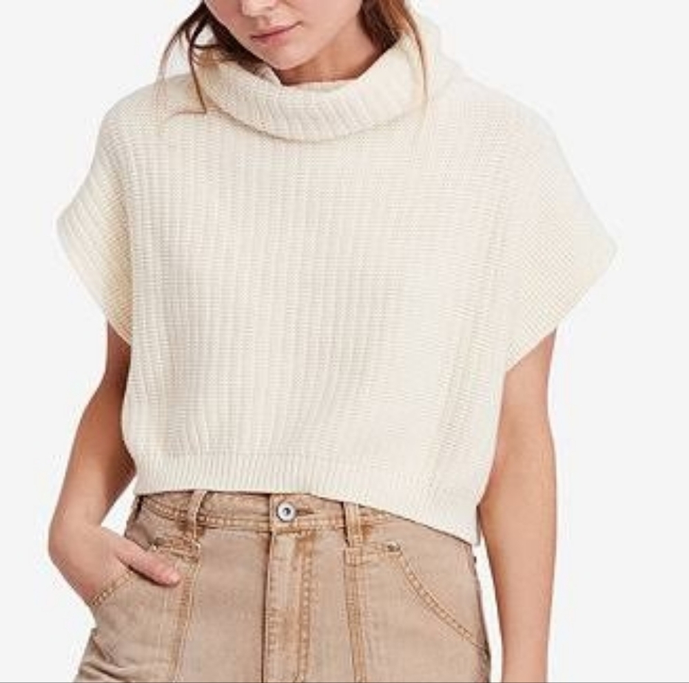 Free People Keep It Simple gray cowlneck cropped knit sleeveless sweater